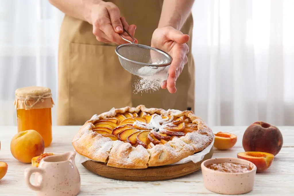 Une femme qui prépare un gâteau aux abricots